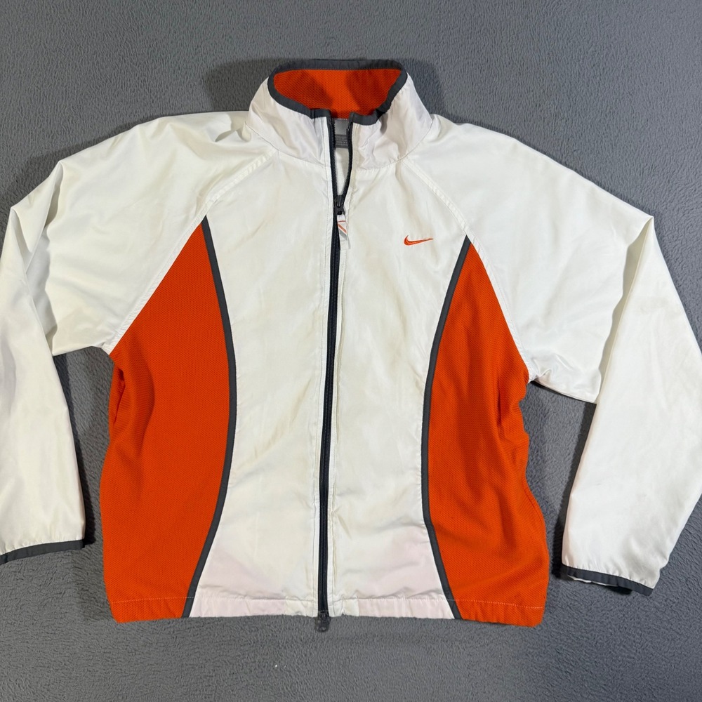 Vintage Nike Youth Track Jacket White Orange Gray Zip Up Athletic Casual‎ 10/12
